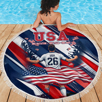 USA World Football Beach Blanket One Team One Goal - Patriotic Bald Eagle Mascot Soccer