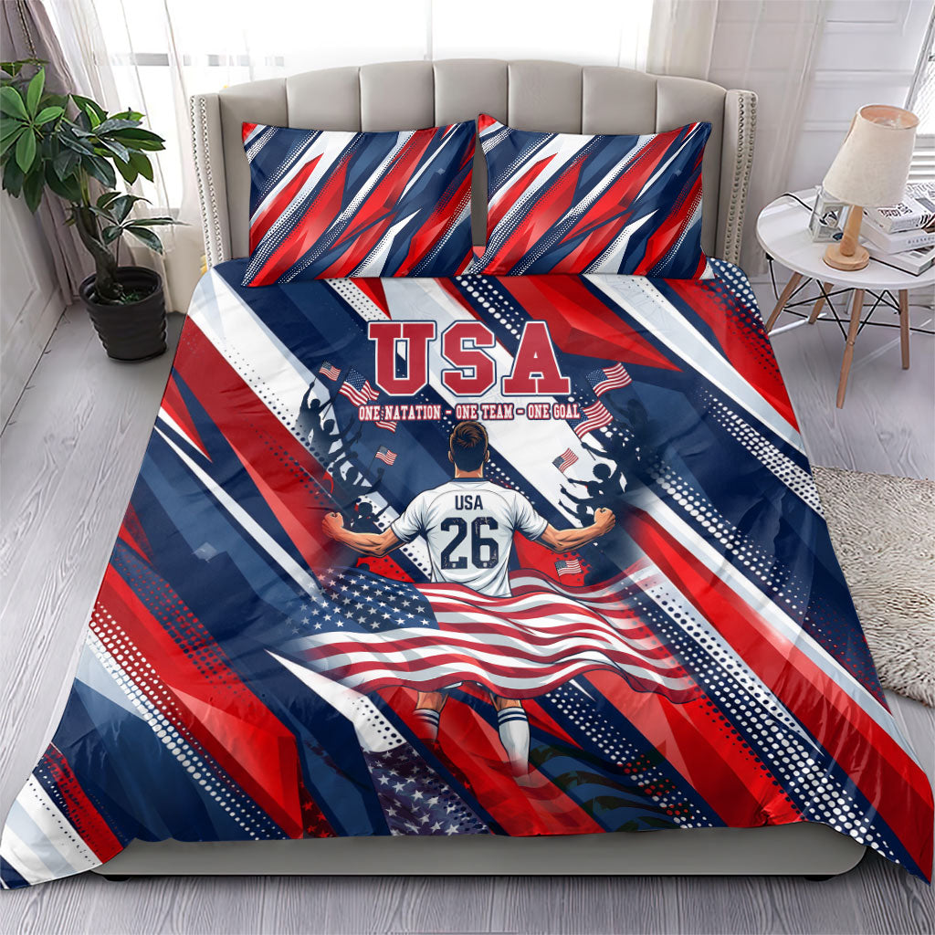 USA World Football Bedding Set One Team One Goal - Patriotic Bald Eagle Mascot Soccer