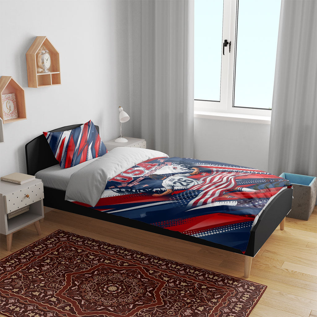 USA World Football Bedding Set One Team One Goal - Patriotic Bald Eagle Mascot Soccer