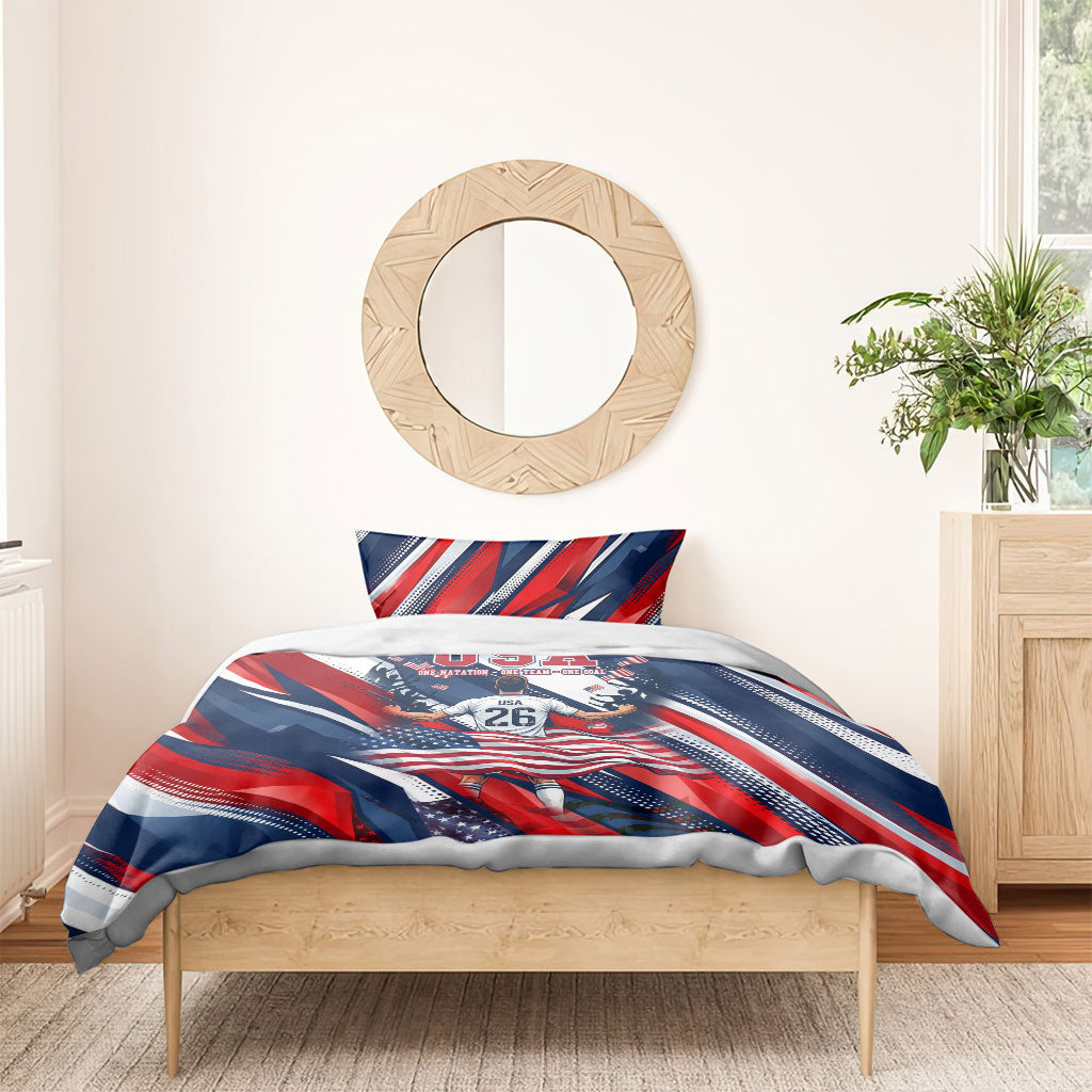 USA World Football Bedding Set One Team One Goal - Patriotic Bald Eagle Mascot Soccer