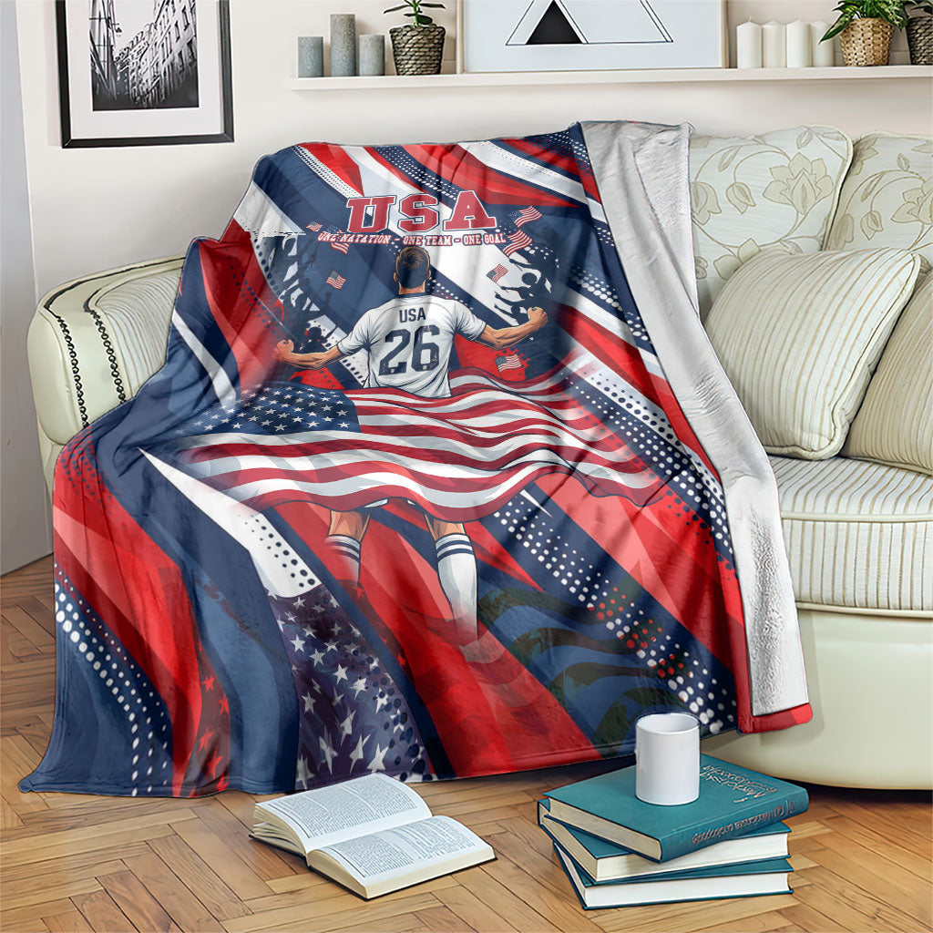 USA World Football Blanket One Team One Goal - Patriotic Bald Eagle Mascot Soccer
