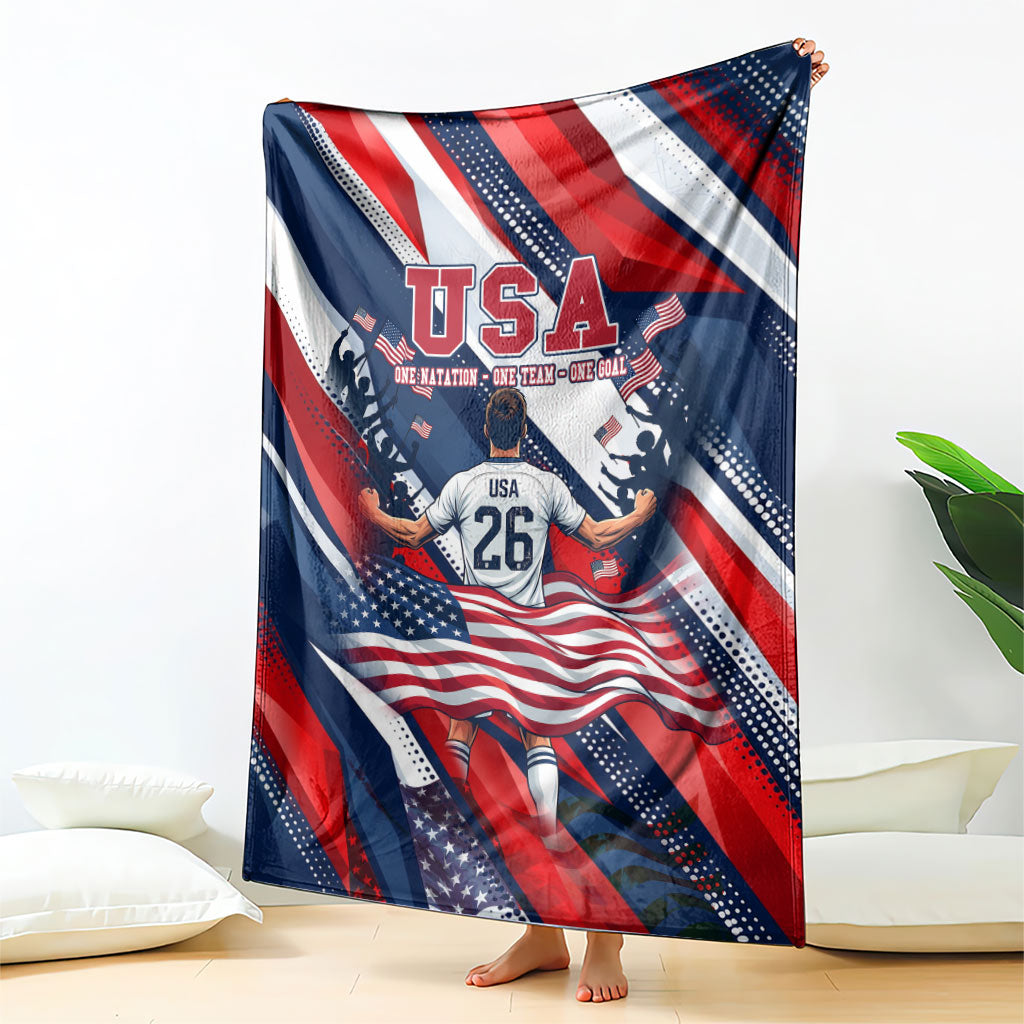 USA World Football Blanket One Team One Goal - Patriotic Bald Eagle Mascot Soccer