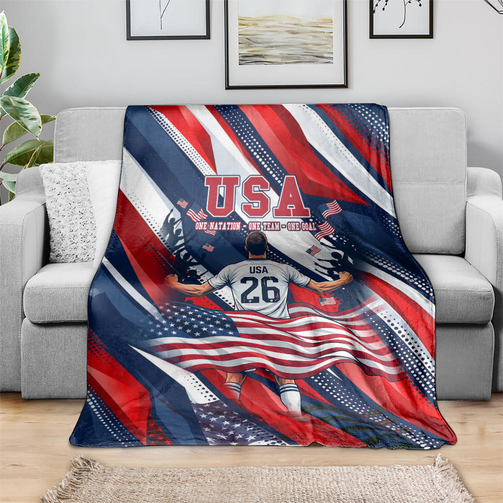 USA World Football Blanket One Team One Goal - Patriotic Bald Eagle Mascot Soccer