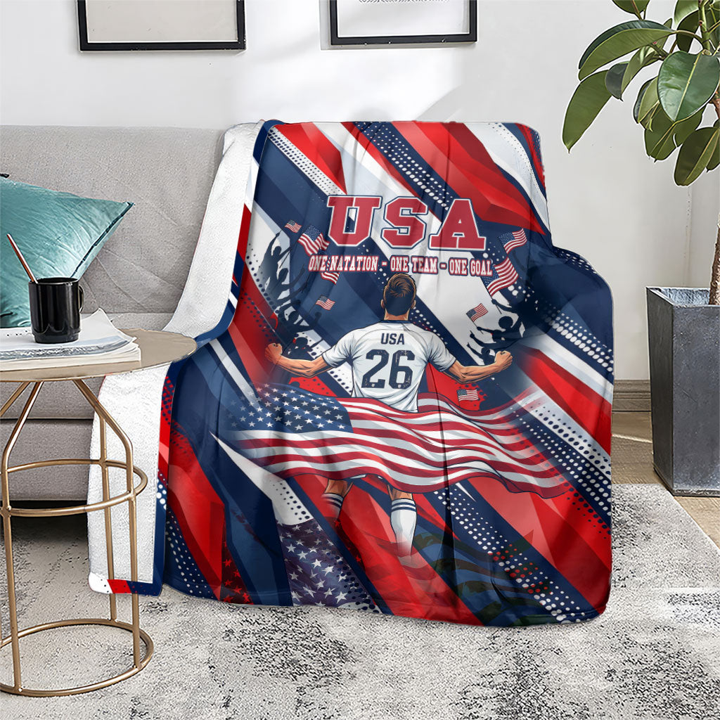 USA World Football Blanket One Team One Goal - Patriotic Bald Eagle Mascot Soccer