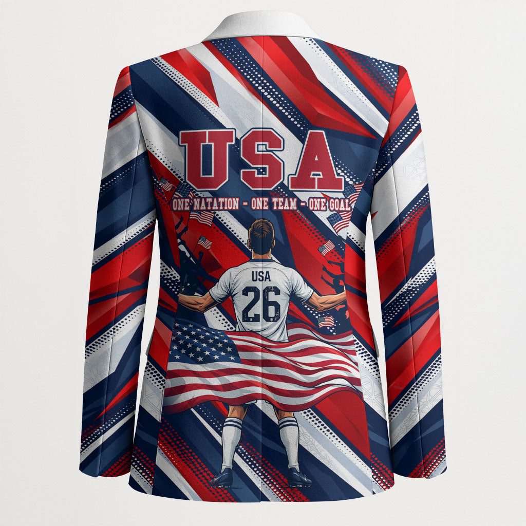 USA World Football Blazer One Team One Goal - Patriotic Bald Eagle Mascot Soccer