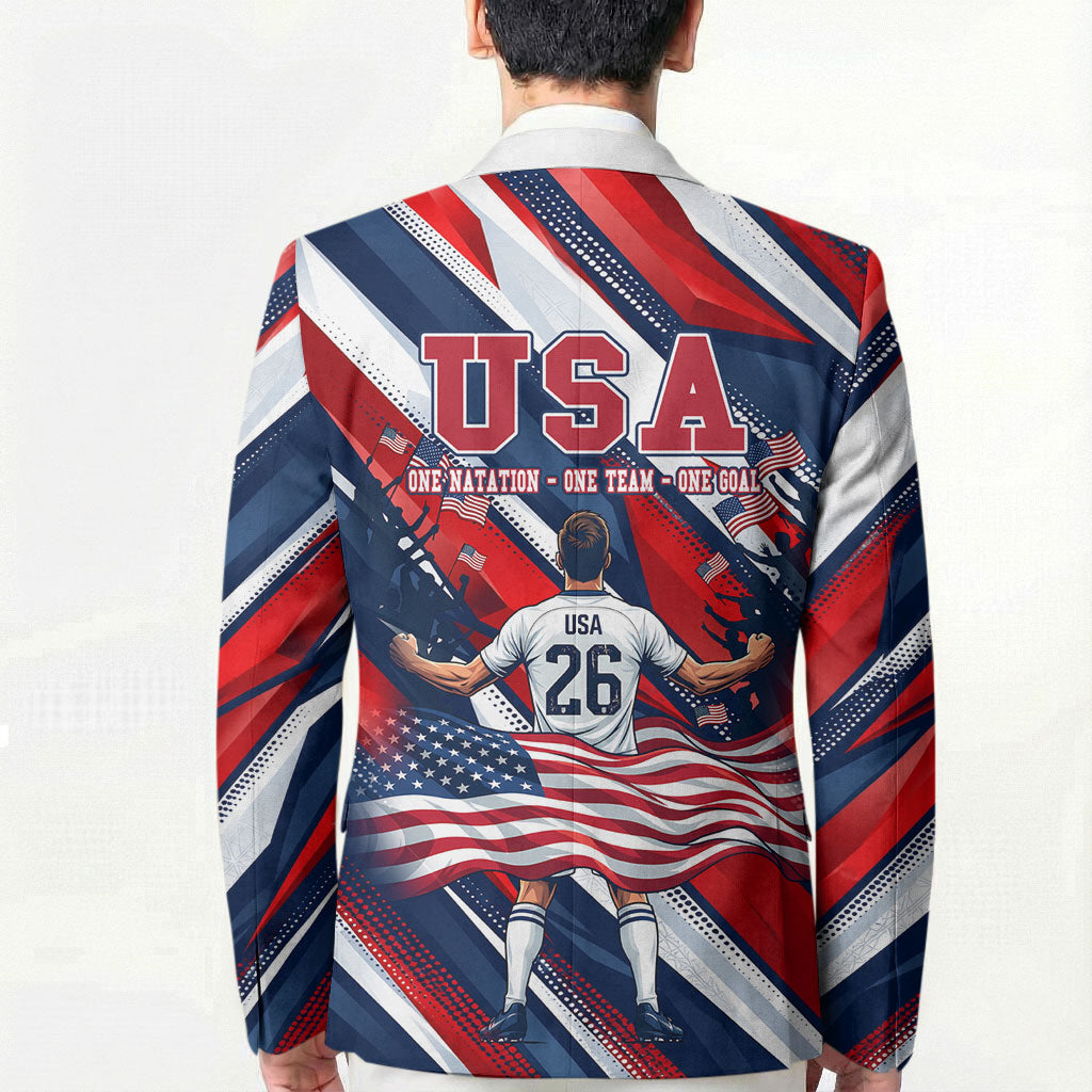 USA World Football Blazer One Team One Goal - Patriotic Bald Eagle Mascot Soccer