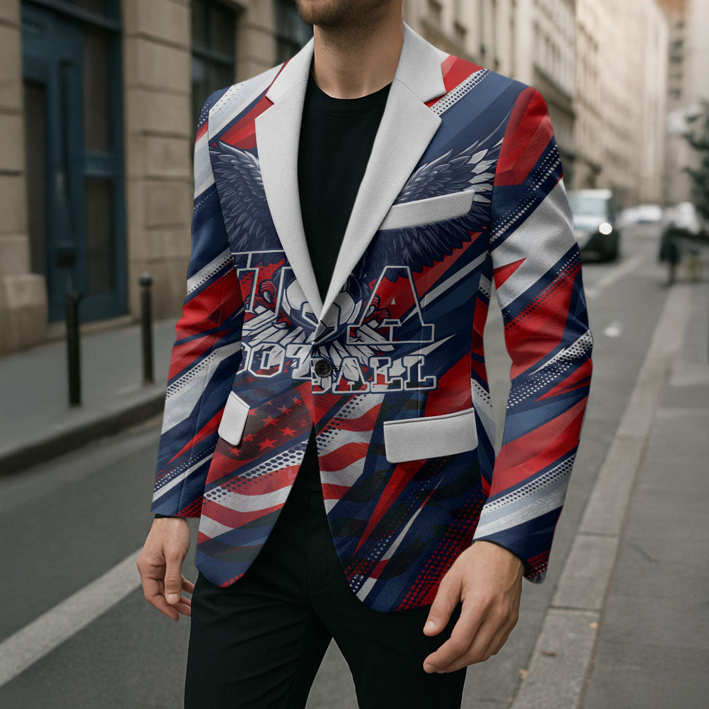 USA World Football Blazer One Team One Goal - Patriotic Bald Eagle Mascot Soccer