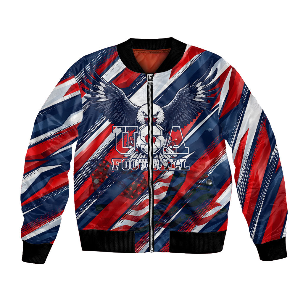 USA World Football Bomber Jacket One Team One Goal - Patriotic Bald Eagle Mascot Soccer