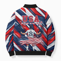 USA World Football Bomber Puffer Jacket One Team One Goal - Patriotic Bald Eagle Mascot Soccer