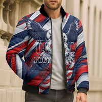 USA World Football Bomber Puffer Jacket One Team One Goal - Patriotic Bald Eagle Mascot Soccer