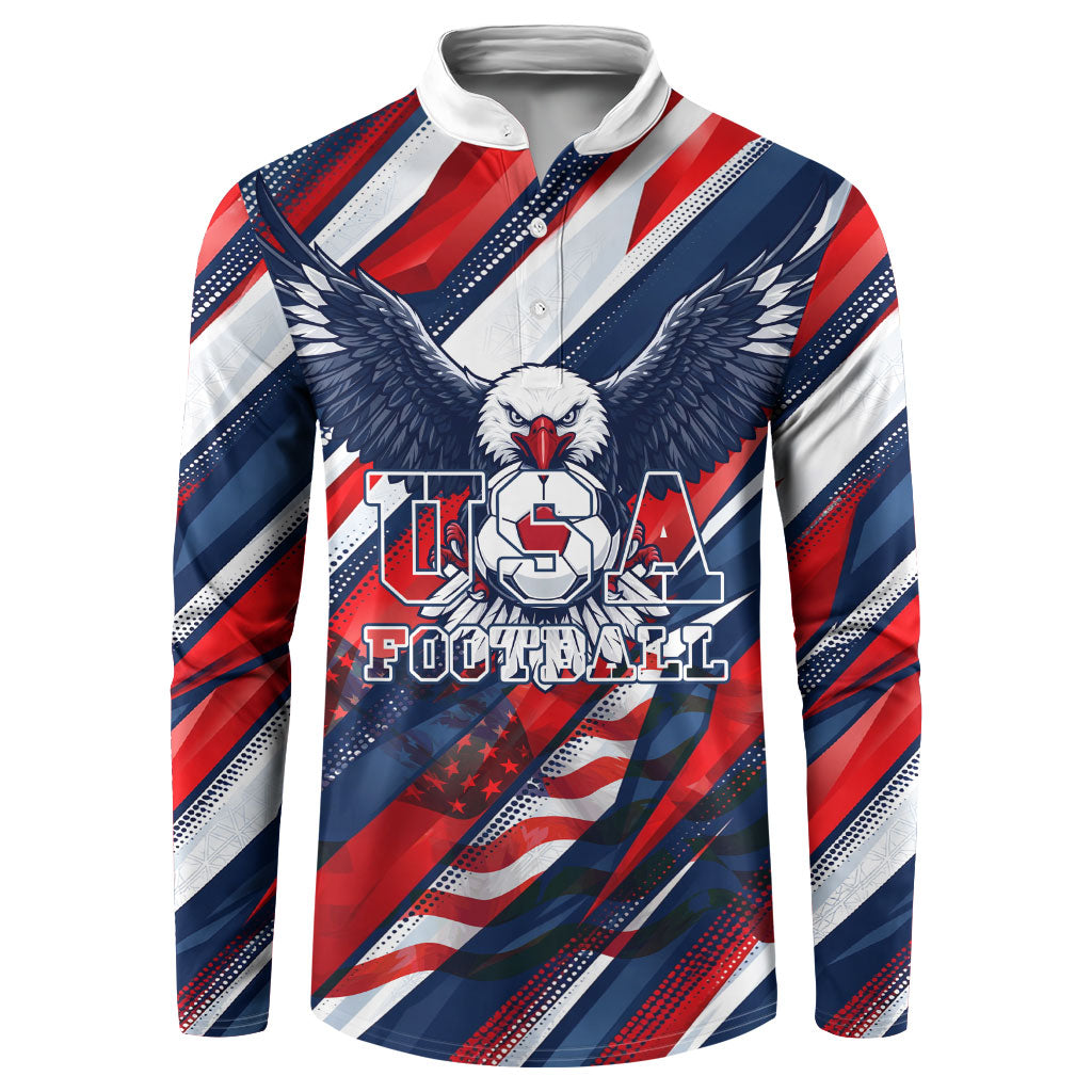 USA World Football Button Sweatshirt One Team One Goal - Patriotic Bald Eagle Mascot Soccer