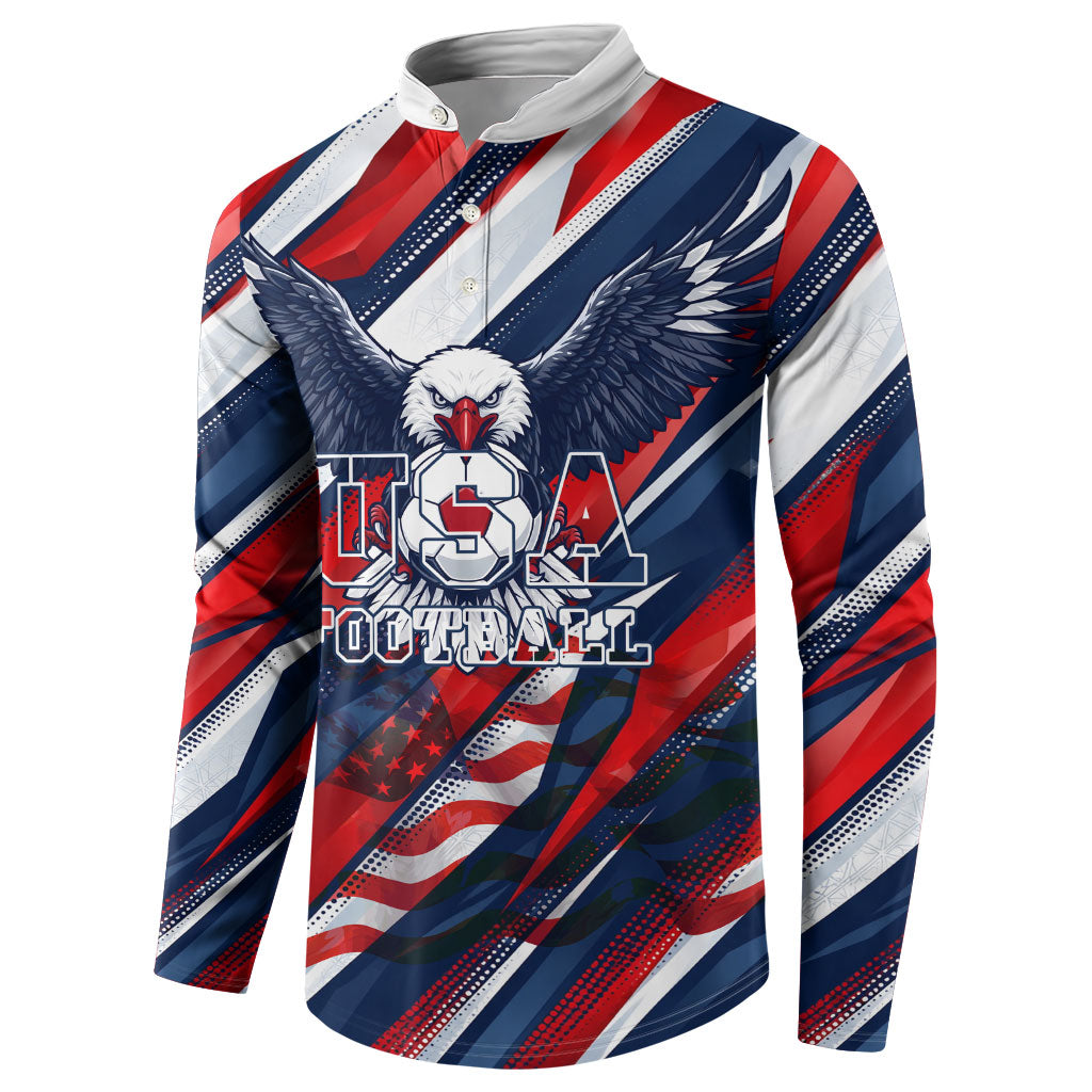 USA World Football Button Sweatshirt One Team One Goal - Patriotic Bald Eagle Mascot Soccer
