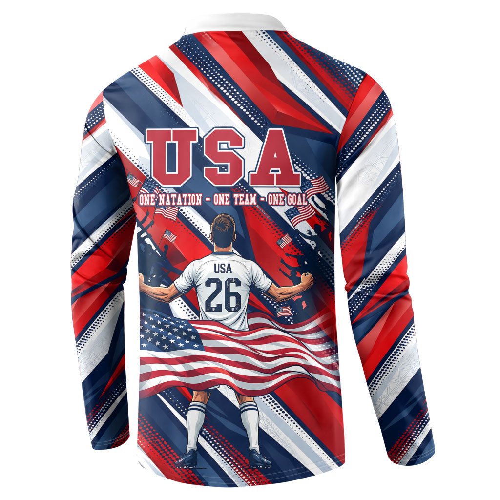 USA World Football Button Sweatshirt One Team One Goal - Patriotic Bald Eagle Mascot Soccer