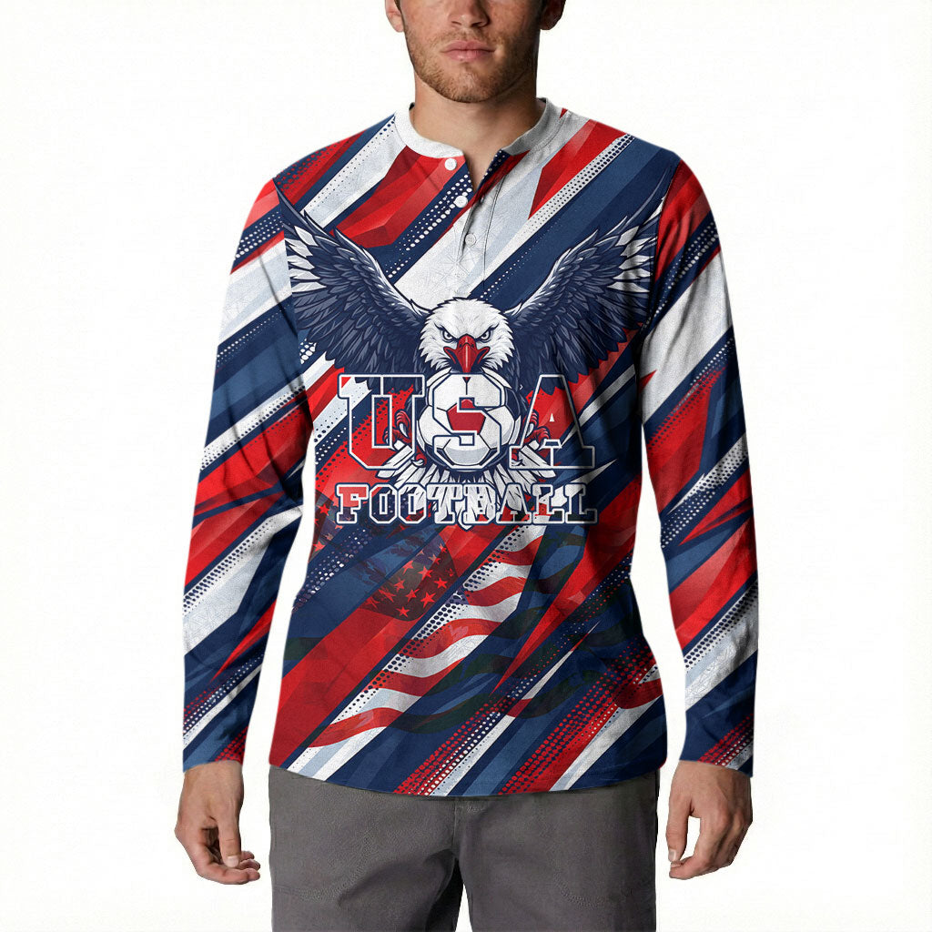 USA World Football Button Sweatshirt One Team One Goal - Patriotic Bald Eagle Mascot Soccer