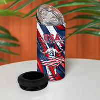 USA World Football 4 in 1 Can Cooler Tumbler One Team One Goal - Patriotic Bald Eagle Mascot Soccer