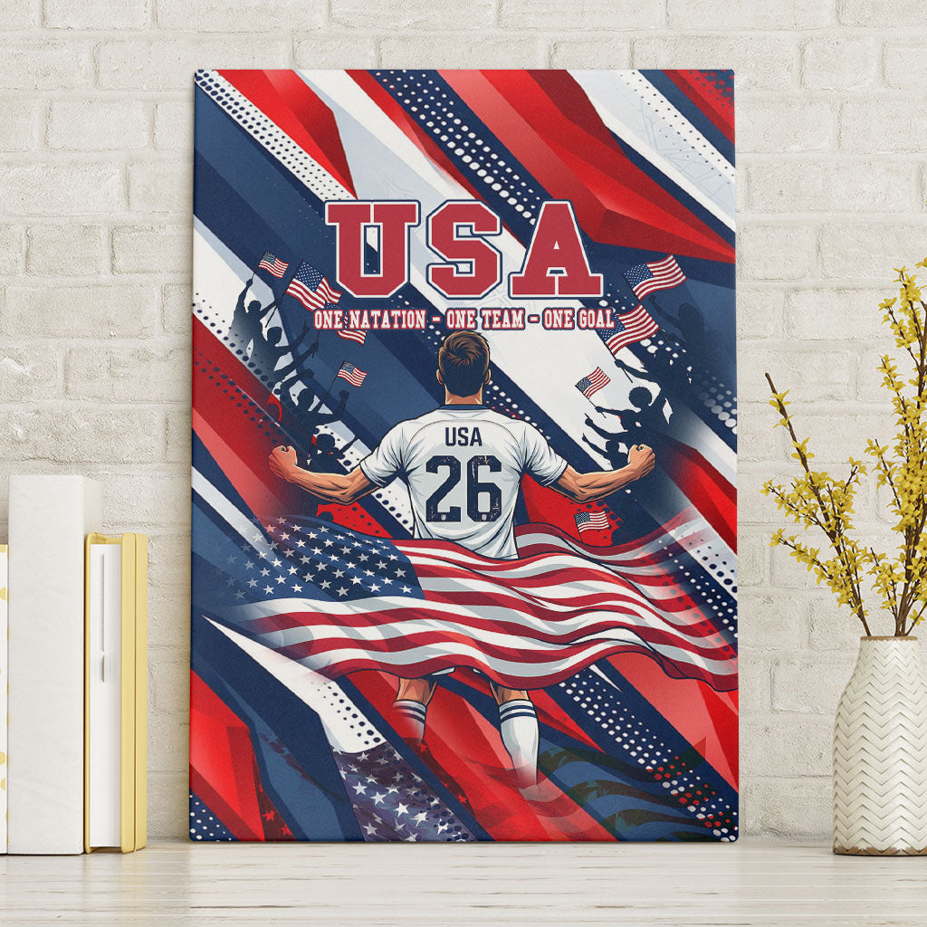 USA World Football Canvas Wall Art One Team One Goal - Patriotic Bald Eagle Mascot Soccer