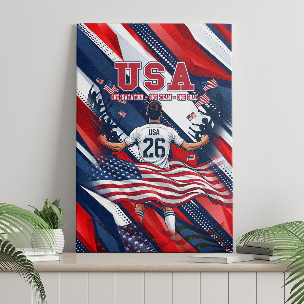 USA World Football Canvas Wall Art One Team One Goal - Patriotic Bald Eagle Mascot Soccer