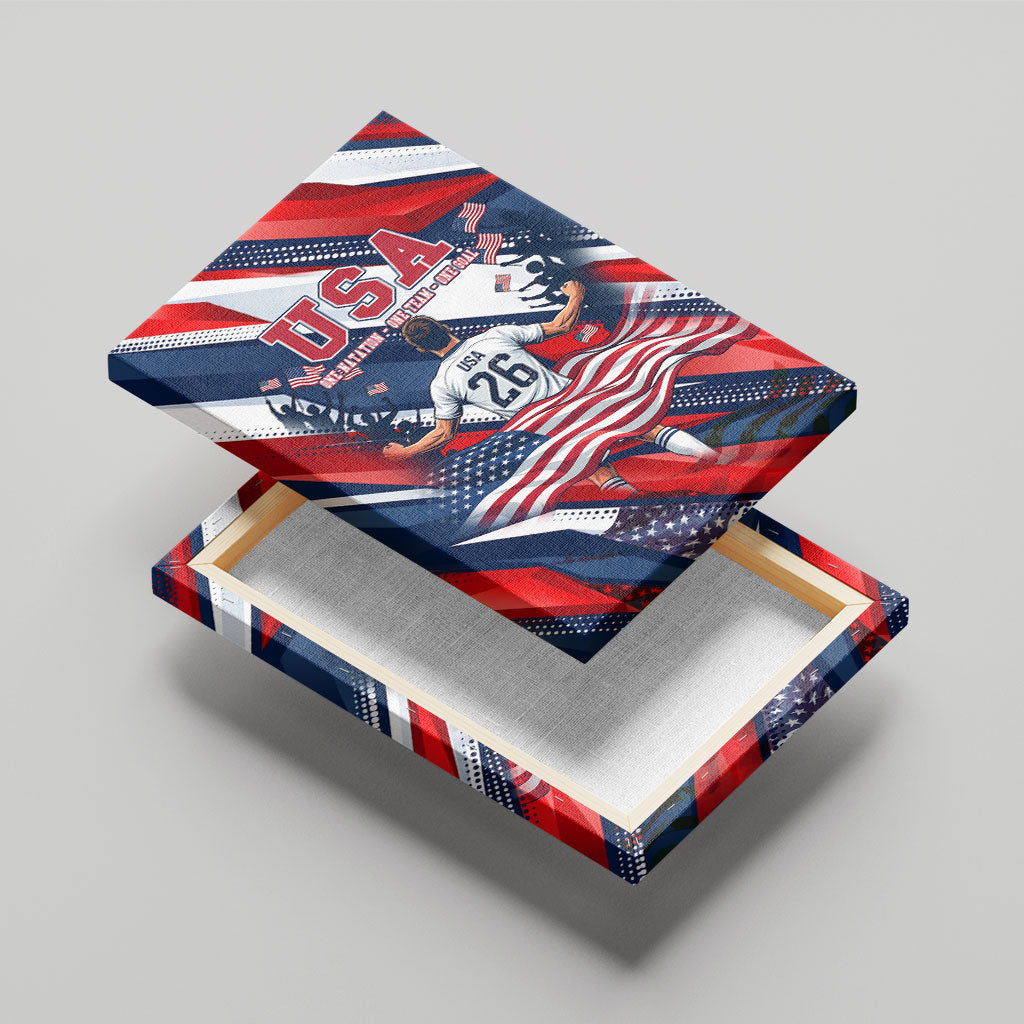 USA World Football Canvas Wall Art One Team One Goal - Patriotic Bald Eagle Mascot Soccer