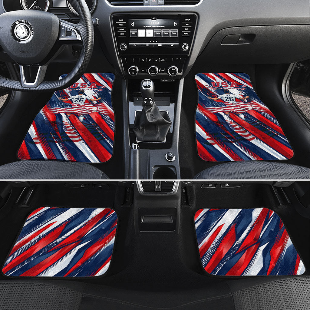 USA World Football Car Mats One Team One Goal - Patriotic Bald Eagle Mascot Soccer