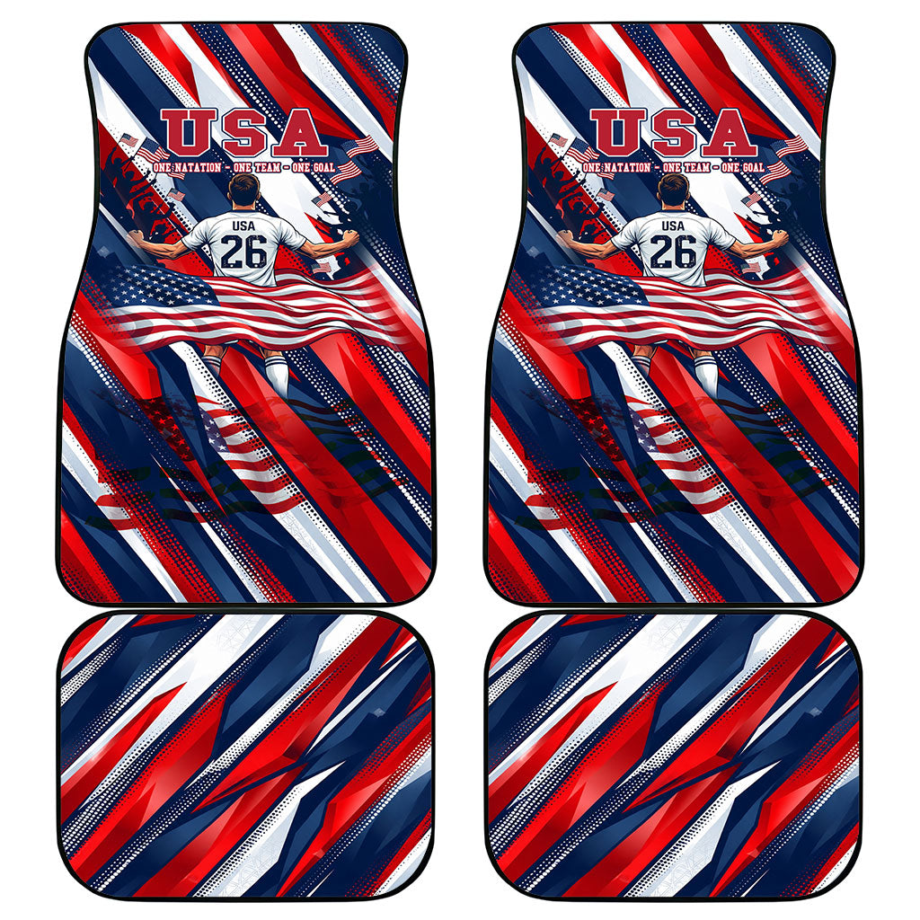 USA World Football Car Mats One Team One Goal - Patriotic Bald Eagle Mascot Soccer