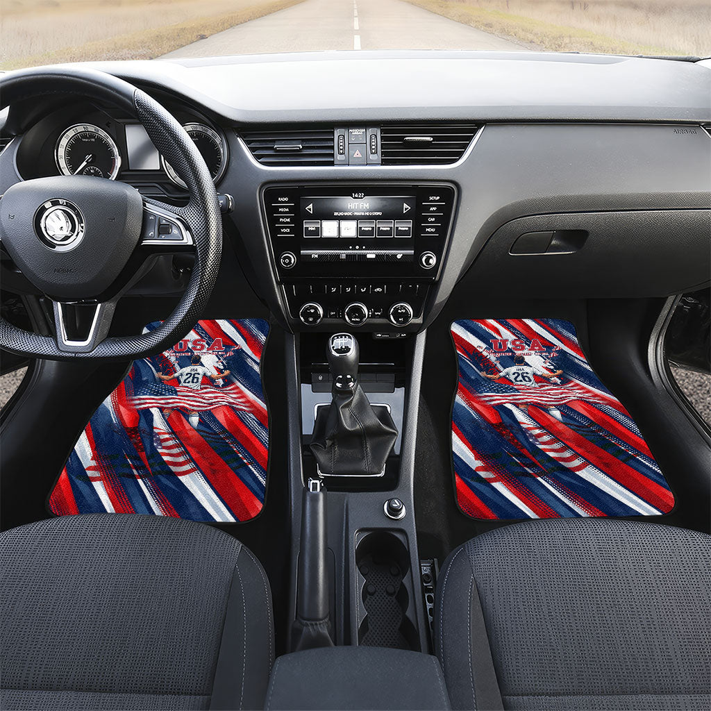 USA World Football Car Mats One Team One Goal - Patriotic Bald Eagle Mascot Soccer
