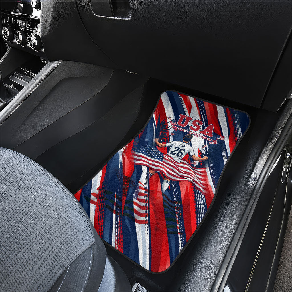 USA World Football Car Mats One Team One Goal - Patriotic Bald Eagle Mascot Soccer