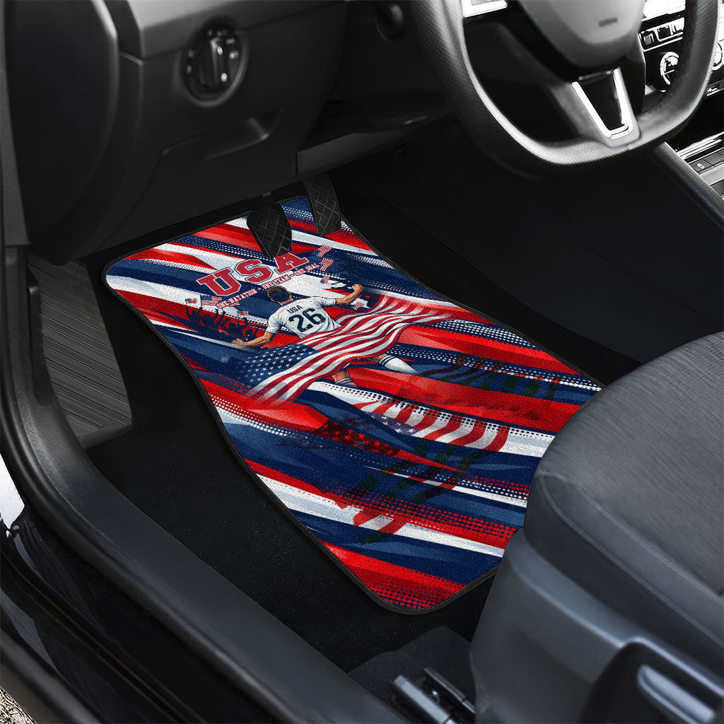 USA World Football Car Mats One Team One Goal - Patriotic Bald Eagle Mascot Soccer