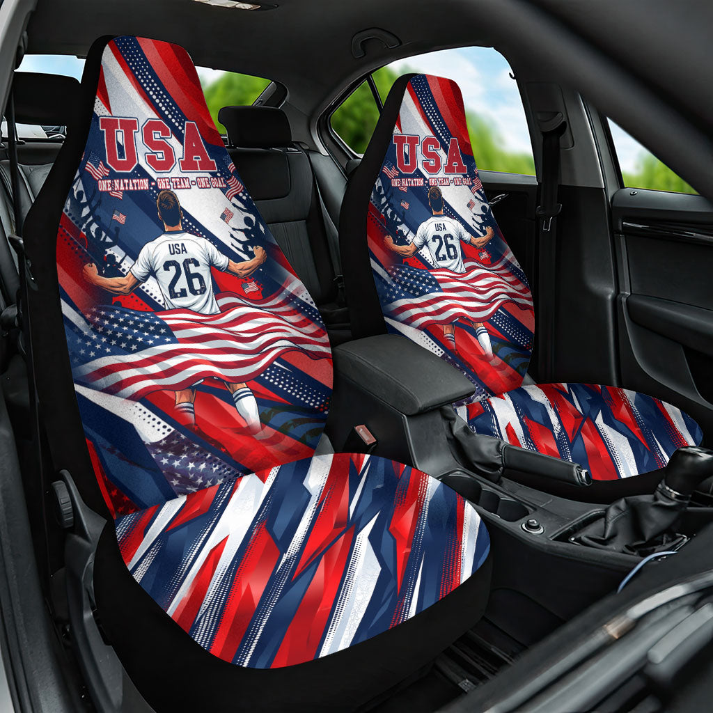 USA World Football Car Seat Cover One Team One Goal - Patriotic Bald Eagle Mascot Soccer