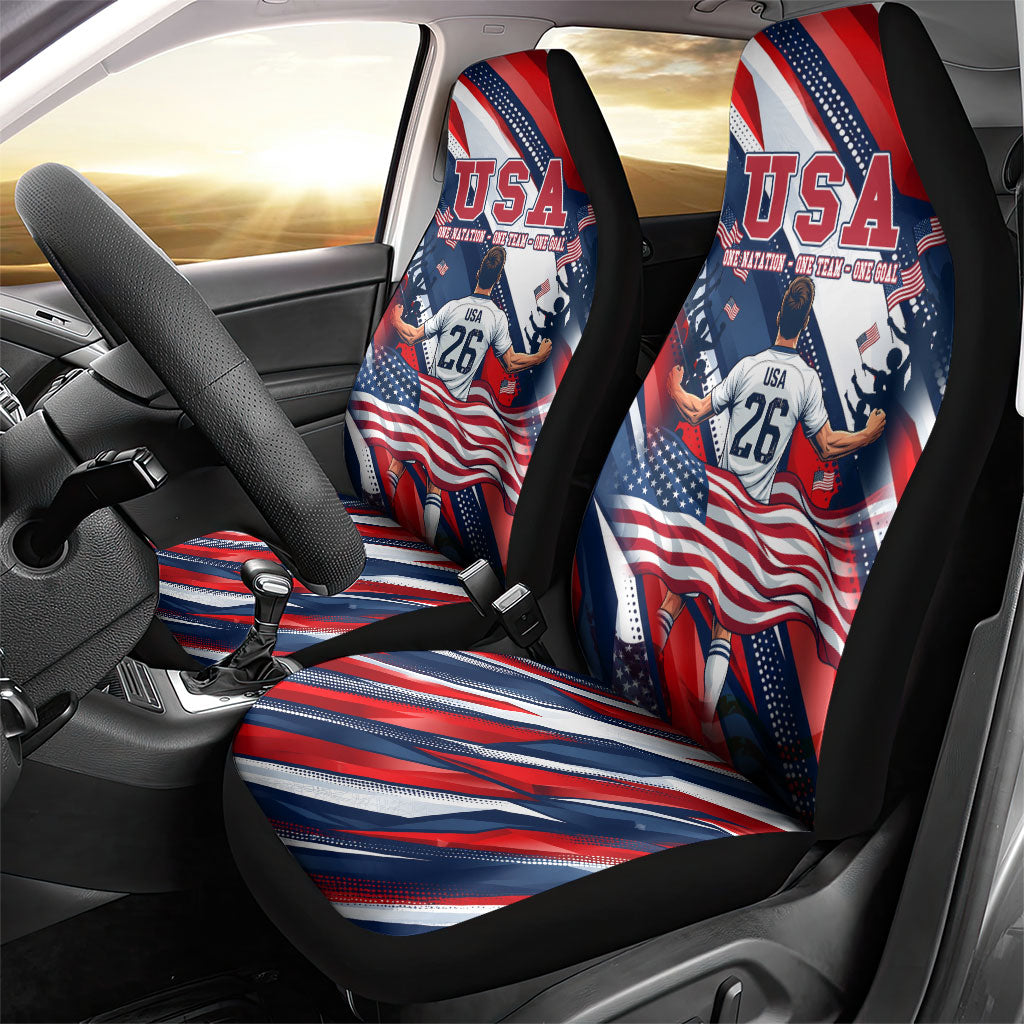 USA World Football Car Seat Cover One Team One Goal - Patriotic Bald Eagle Mascot Soccer