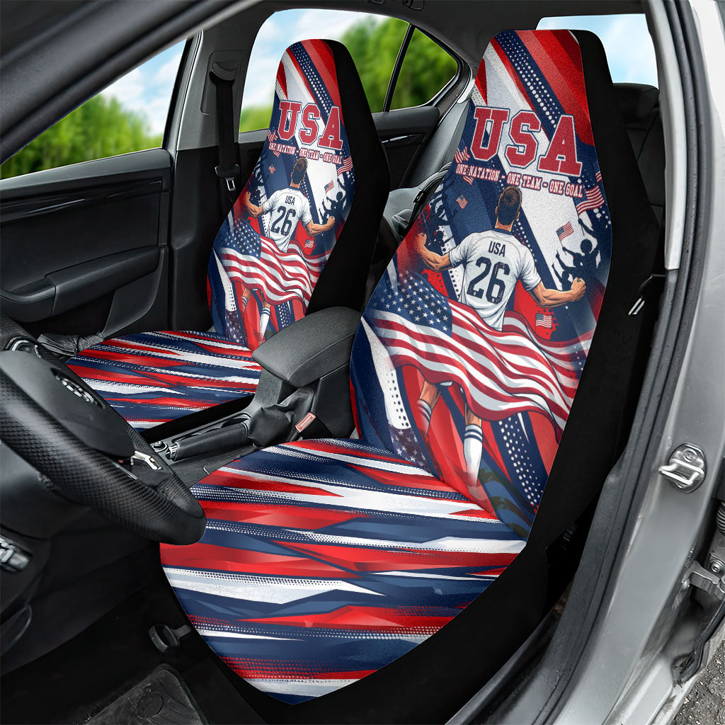 USA World Football Car Seat Cover One Team One Goal - Patriotic Bald Eagle Mascot Soccer