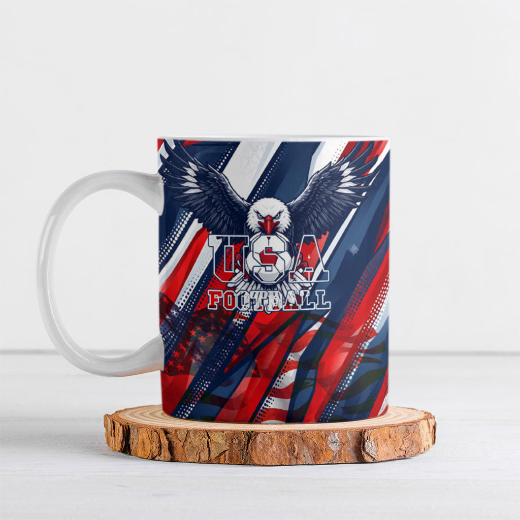USA World Football Ceramic Mug One Team One Goal - Patriotic Bald Eagle Mascot Soccer