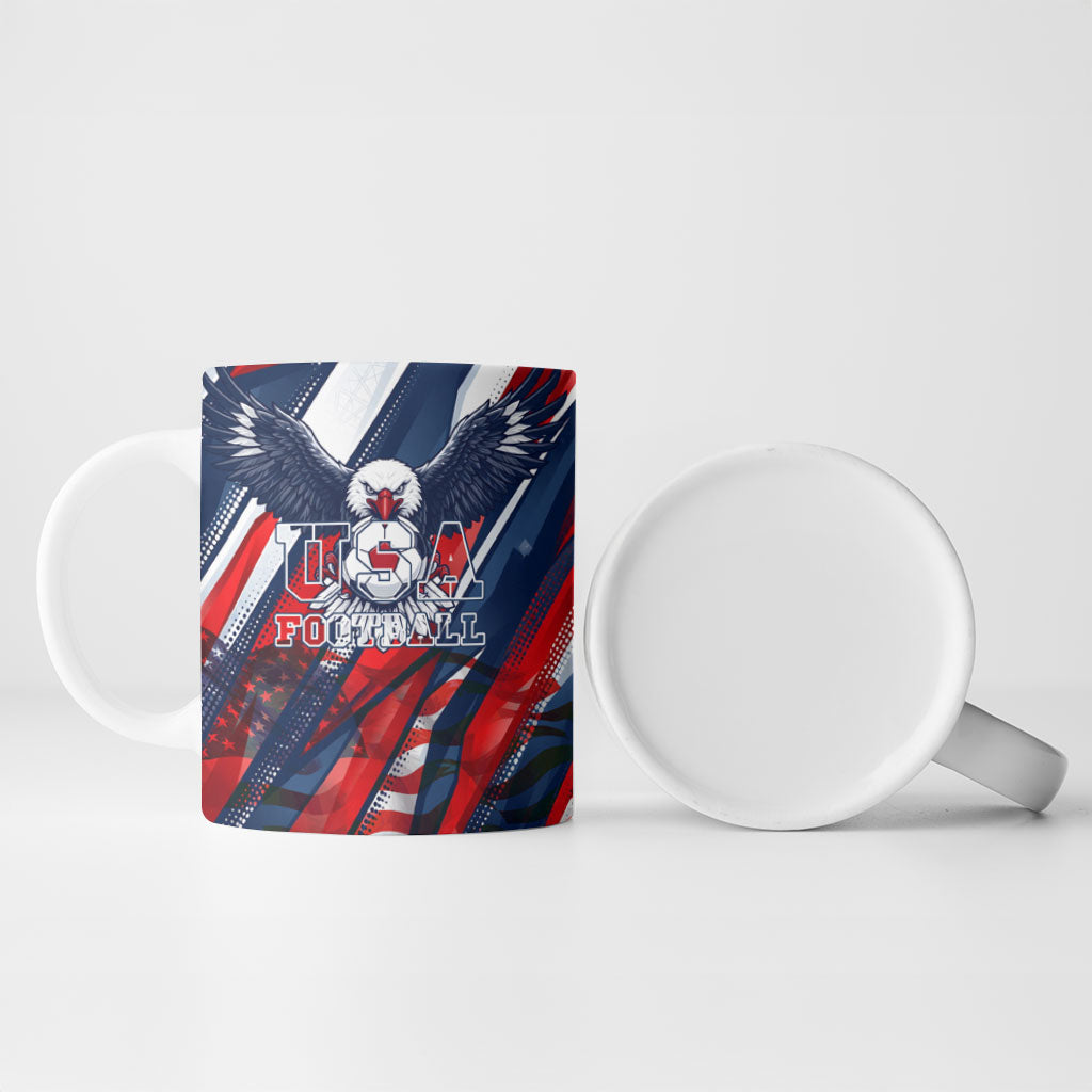 USA World Football Ceramic Mug One Team One Goal - Patriotic Bald Eagle Mascot Soccer