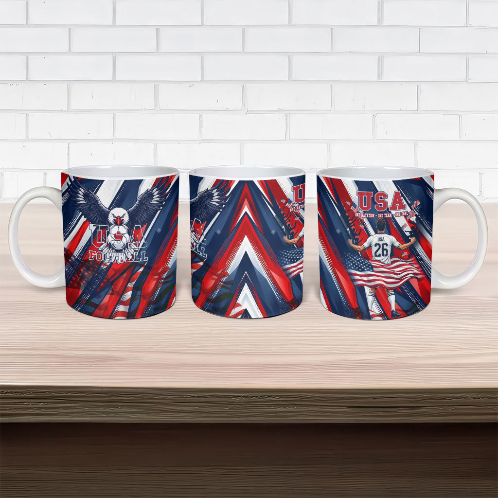 USA World Football Ceramic Mug One Team One Goal - Patriotic Bald Eagle Mascot Soccer
