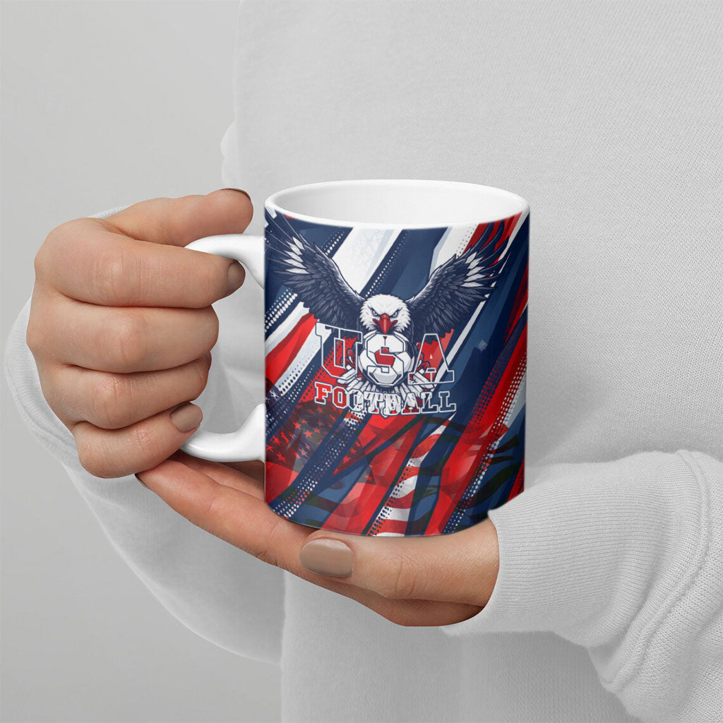 USA World Football Ceramic Mug One Team One Goal - Patriotic Bald Eagle Mascot Soccer