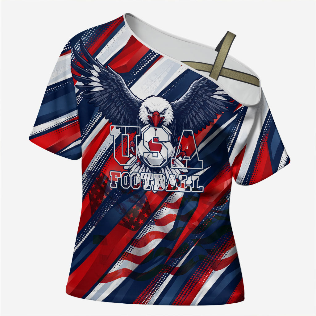 USA World Football Cross Shoulder Shirt One Team One Goal - Patriotic Bald Eagle Mascot Soccer
