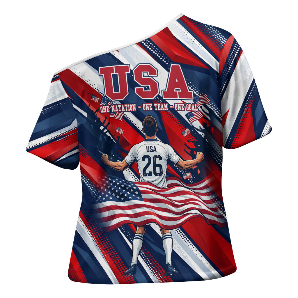 USA World Football Cross Shoulder Shirt One Team One Goal - Patriotic Bald Eagle Mascot Soccer