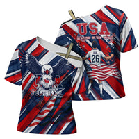 USA World Football Cross Shoulder Shirt One Team One Goal - Patriotic Bald Eagle Mascot Soccer