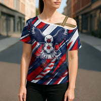 USA World Football Cross Shoulder Shirt One Team One Goal - Patriotic Bald Eagle Mascot Soccer