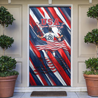USA World Football Door Cover One Team One Goal - Patriotic Bald Eagle Mascot Soccer