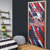 USA World Football Door Cover One Team One Goal - Patriotic Bald Eagle Mascot Soccer