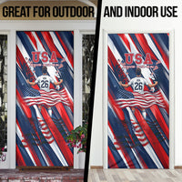 USA World Football Door Cover One Team One Goal - Patriotic Bald Eagle Mascot Soccer