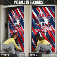 USA World Football Door Cover One Team One Goal - Patriotic Bald Eagle Mascot Soccer