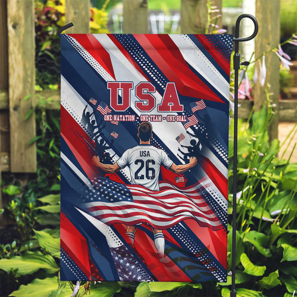 USA World Football Garden Flag One Team One Goal - Patriotic Bald Eagle Mascot Soccer