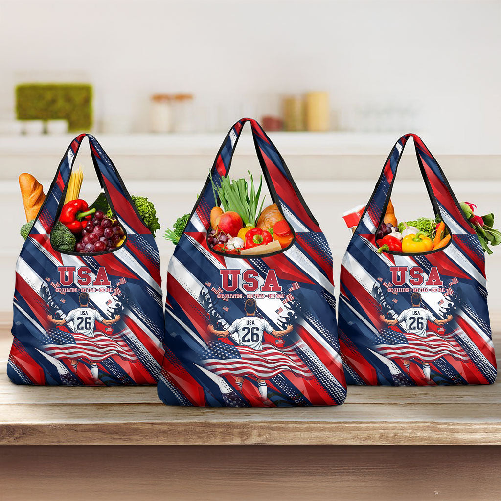 USA World Football Grocery Bag One Team One Goal - Patriotic Bald Eagle Mascot Soccer