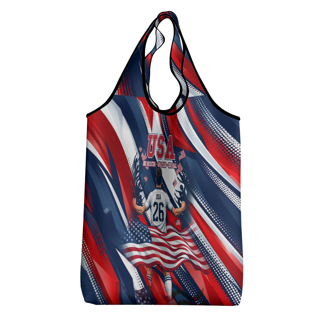 USA World Football Grocery Bag One Team One Goal - Patriotic Bald Eagle Mascot Soccer