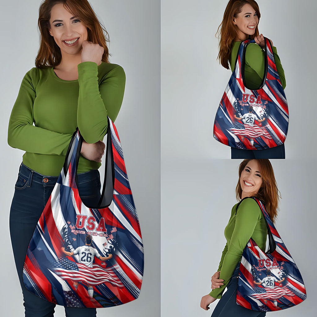 USA World Football Grocery Bag One Team One Goal - Patriotic Bald Eagle Mascot Soccer