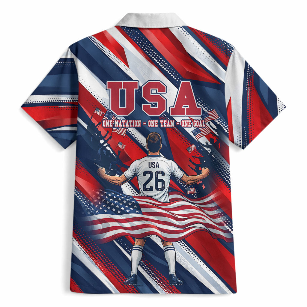 USA World Football Hawaiian Shirt One Team One Goal - Patriotic Bald Eagle Mascot Soccer