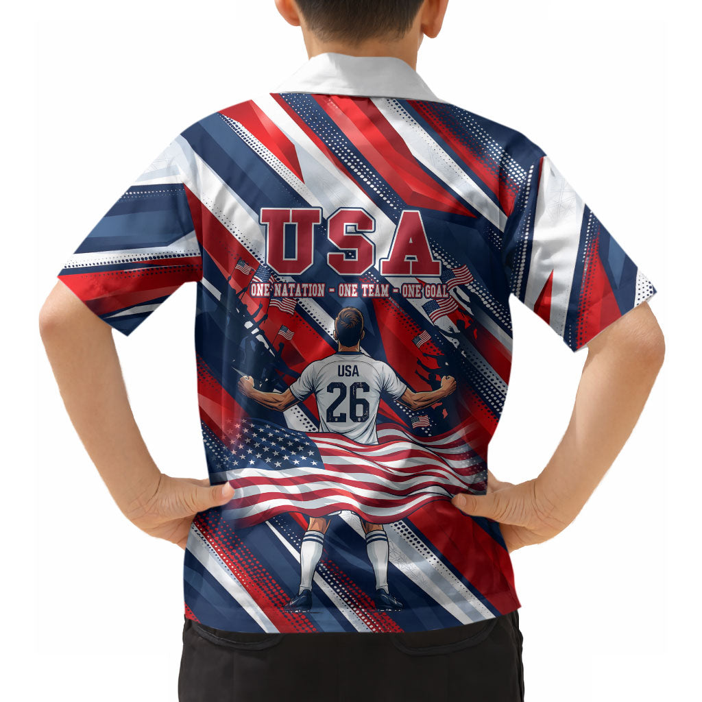 USA World Football Hawaiian Shirt One Team One Goal - Patriotic Bald Eagle Mascot Soccer