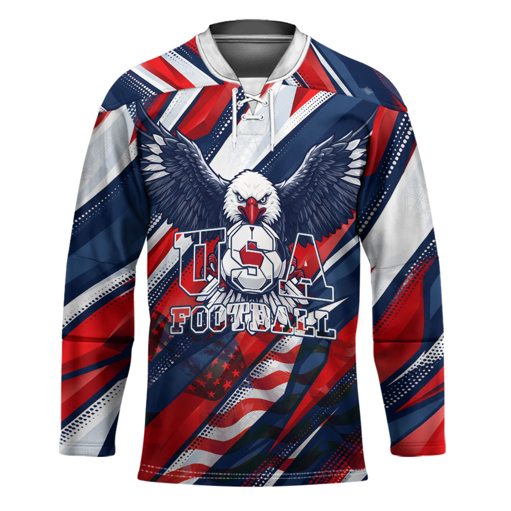 USA World Football Hockey Jersey One Team One Goal - Patriotic Bald Eagle Mascot Soccer
