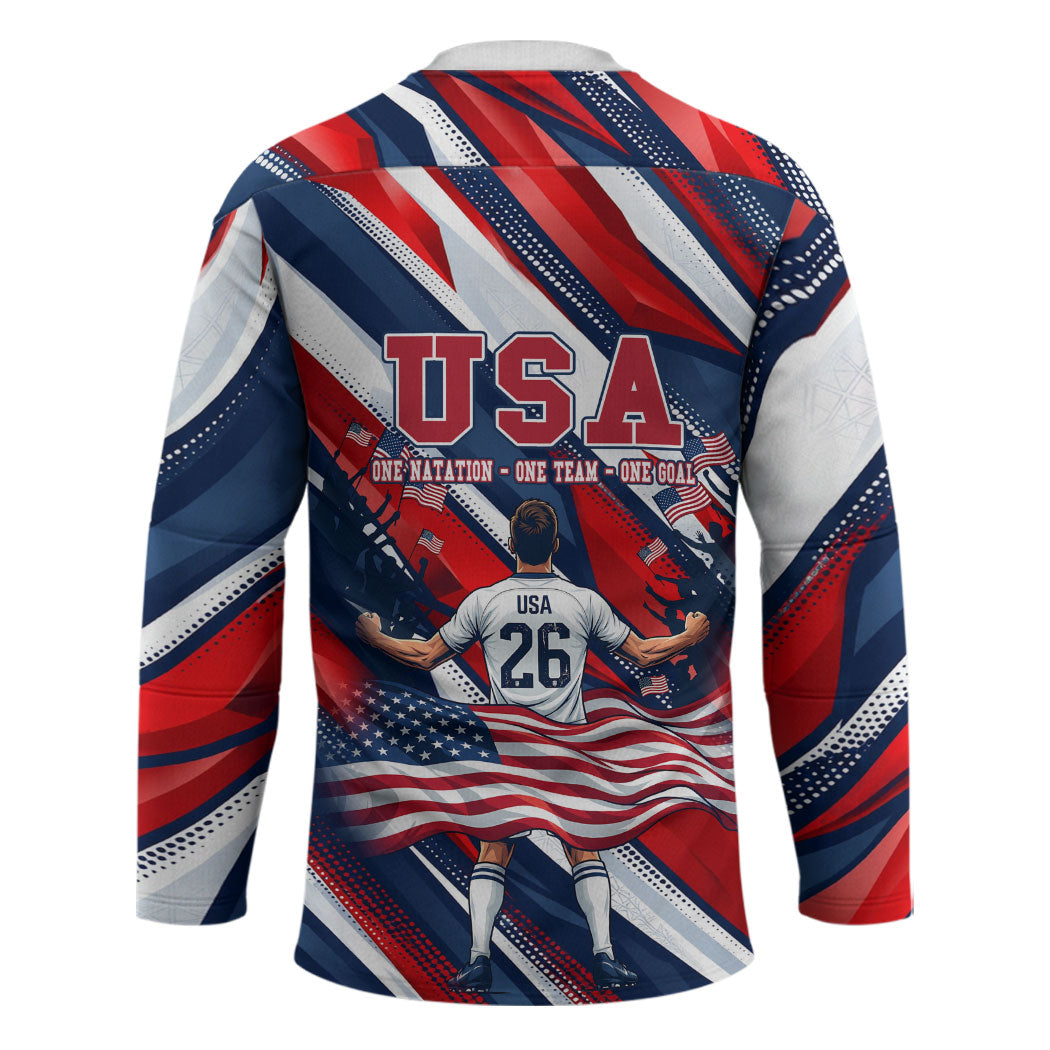 USA World Football Hockey Jersey One Team One Goal - Patriotic Bald Eagle Mascot Soccer